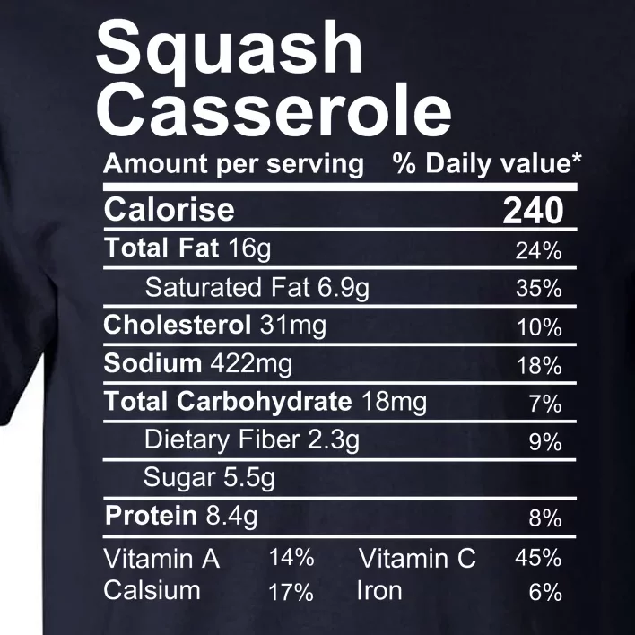 Squash Casserole Nutrition Facts Label Tall T-Shirt