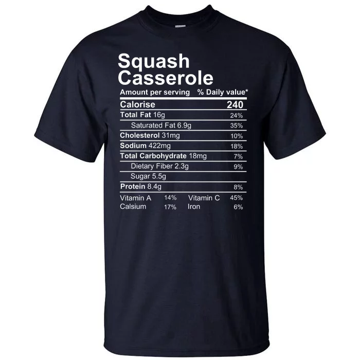 Squash Casserole Nutrition Facts Label Tall T-Shirt