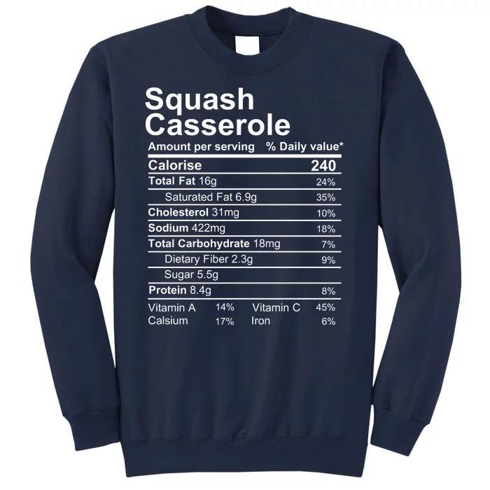 Squash Casserole Nutrition Facts Label Tall Sweatshirt