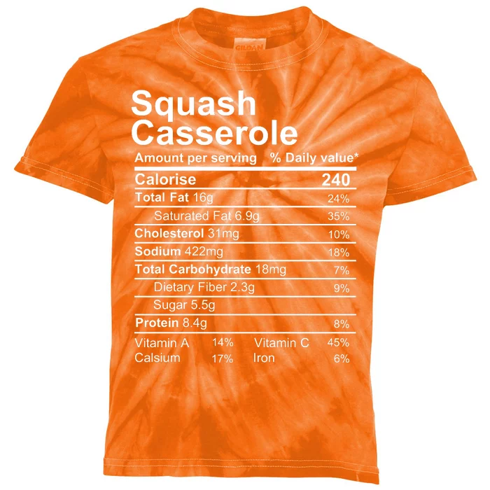 Squash Casserole Nutrition Facts Label Kids Tie-Dye T-Shirt