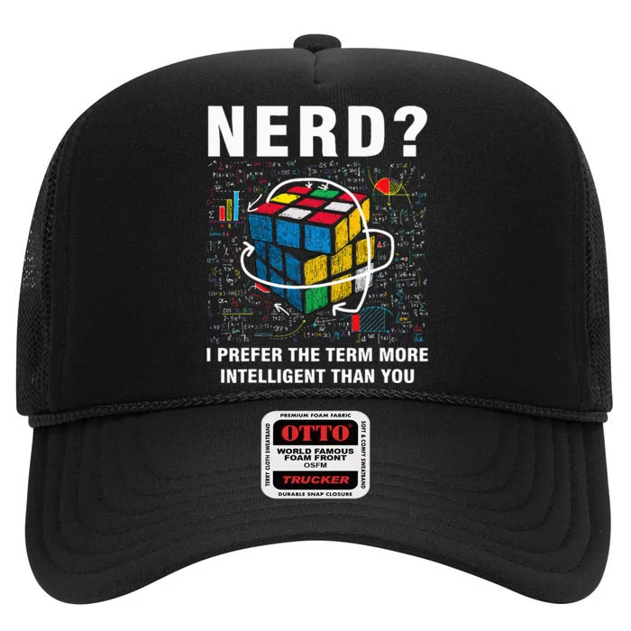 Speed Cubing Nerd Jokes Funny Speed Cubing Math High Crown Mesh Trucker Hat