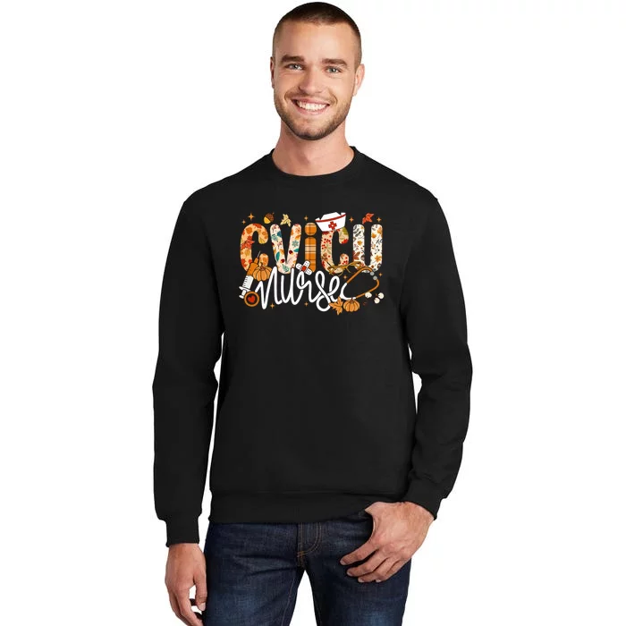 Stethoscope Cvicu Nurse Fall Yall Autumn Leaves Thanksgiving Tall Sweatshirt