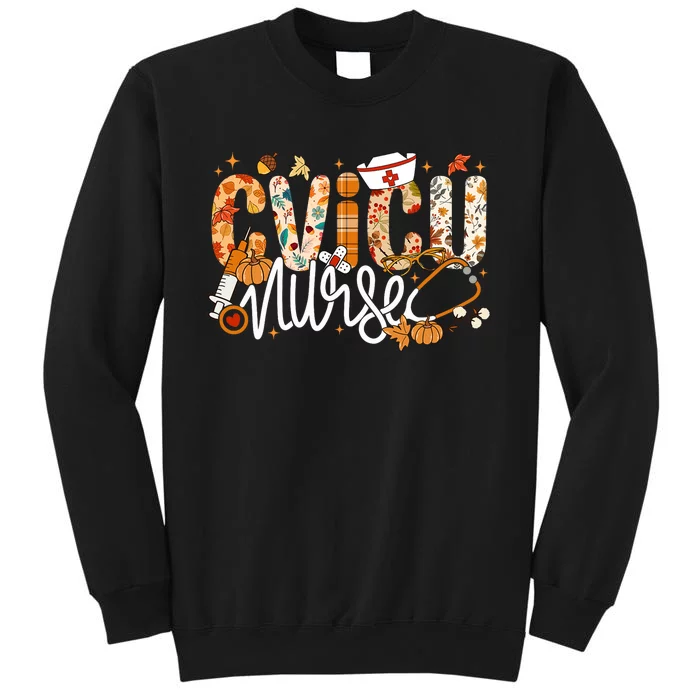 Stethoscope Cvicu Nurse Fall Yall Autumn Leaves Thanksgiving Tall Sweatshirt