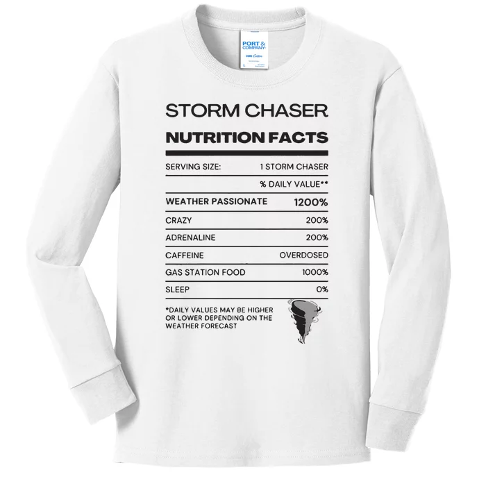 Storm Chaser Nutrition Facts Kids Long Sleeve Shirt