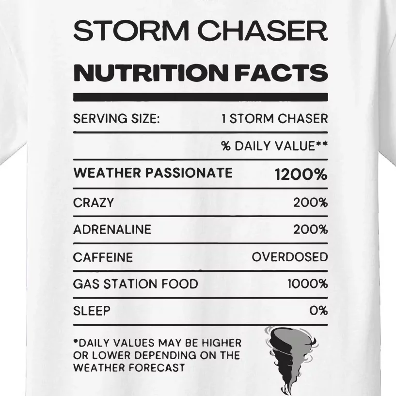 Storm Chaser Nutrition Facts Kids T-Shirt