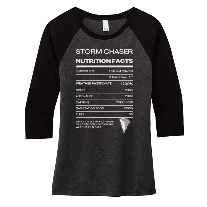 Storm Chaser Nutrition Facts Women's Tri-Blend 3/4-Sleeve Raglan Shirt