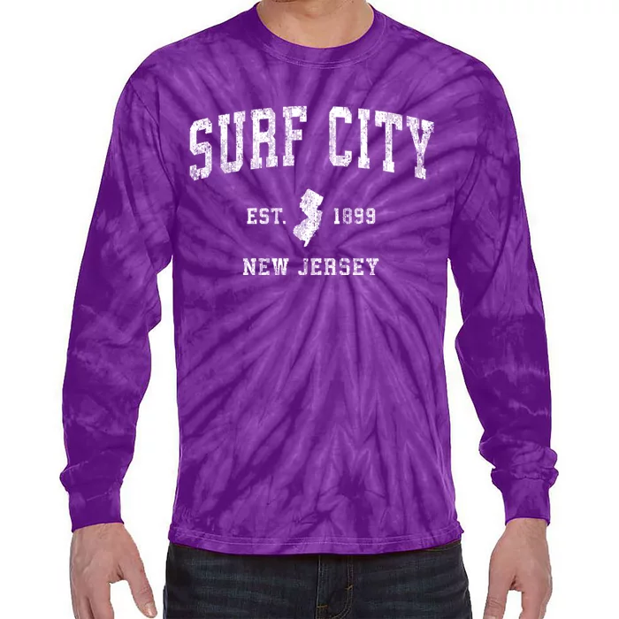 Surf City New Jersey Nj Vintage Established Athletic Sports Design Tie-Dye Long Sleeve Shirt