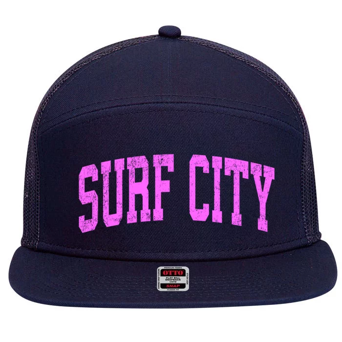 Surf City New Jersey Nj Vintage Athletic Sports Pink Design Gift 7 Panel Mesh Trucker Snapback Hat