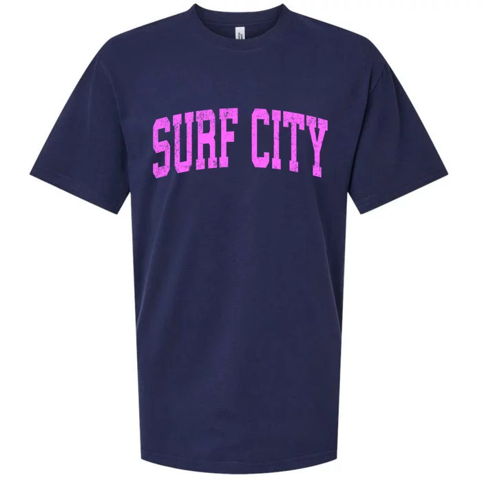 Surf City New Jersey Nj Vintage Athletic Sports Pink Design Gift Sueded Cloud Jersey T-Shirt