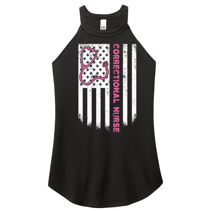 Stethoscope Correctional Nurse American flag US Women’s Perfect Tri Rocker Tank