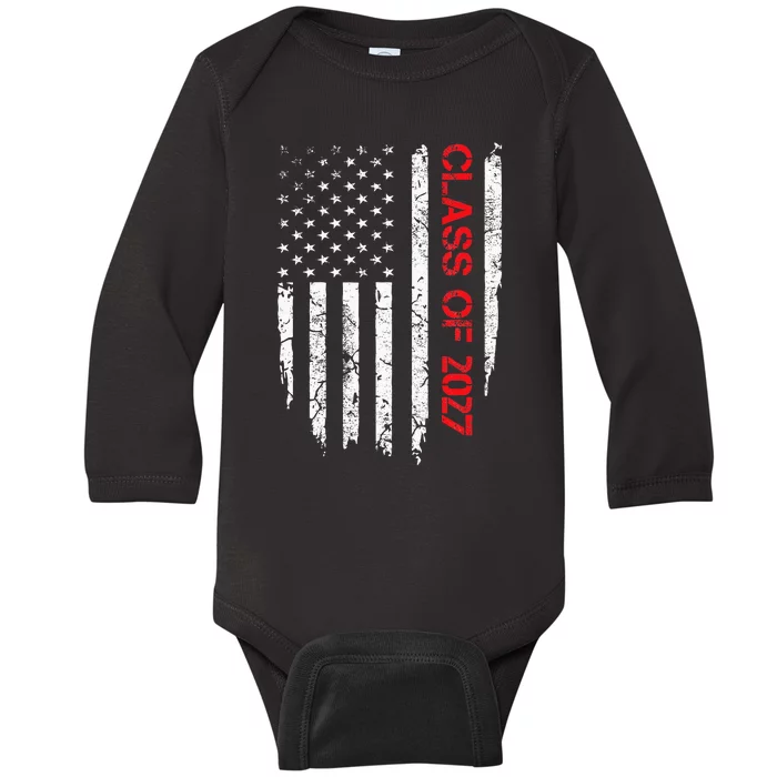 Senior Class Of 2027 Graduation Patriotic American Flag Baby Long Sleeve Bodysuit