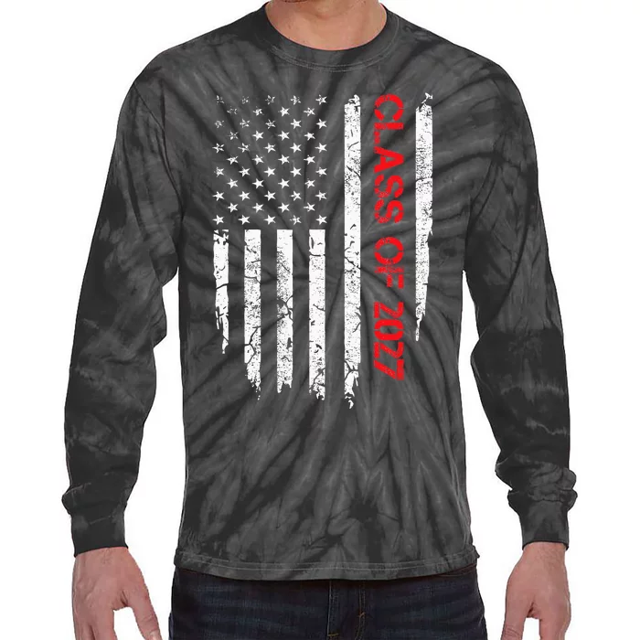 Senior Class Of 2027 Graduation Patriotic American Flag Tie-Dye Long Sleeve Shirt