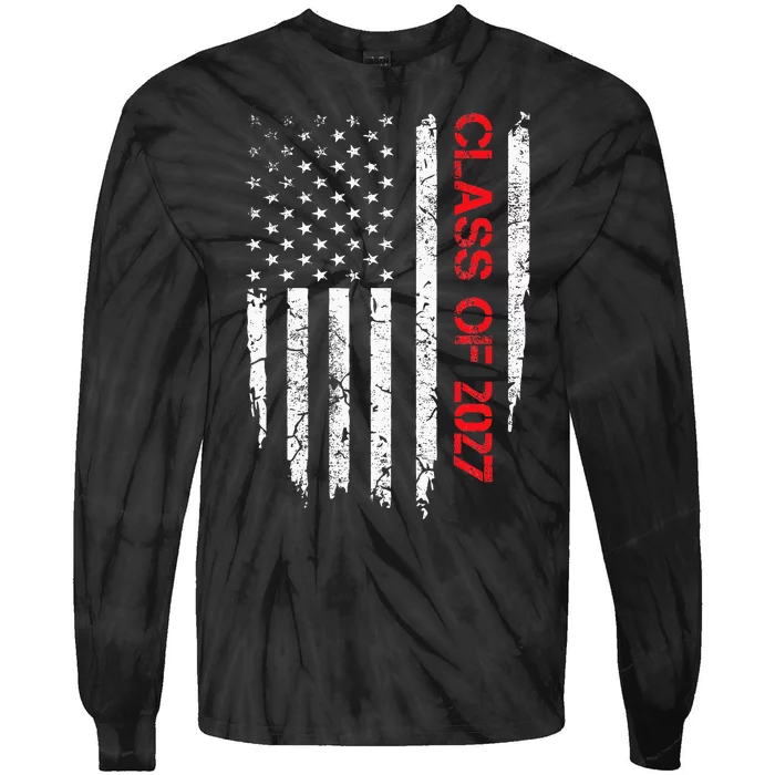 Senior Class Of 2027 Graduation Patriotic American Flag Tie-Dye Long Sleeve Shirt