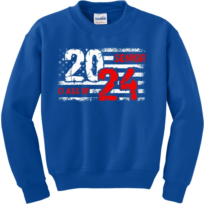 Senior Class Of 2024 Seniors Grad Usa Flag 2024 Kids Sweatshirt