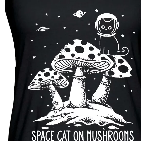 Space Cat On Mushrooms Ladies Essential Flowy Tank