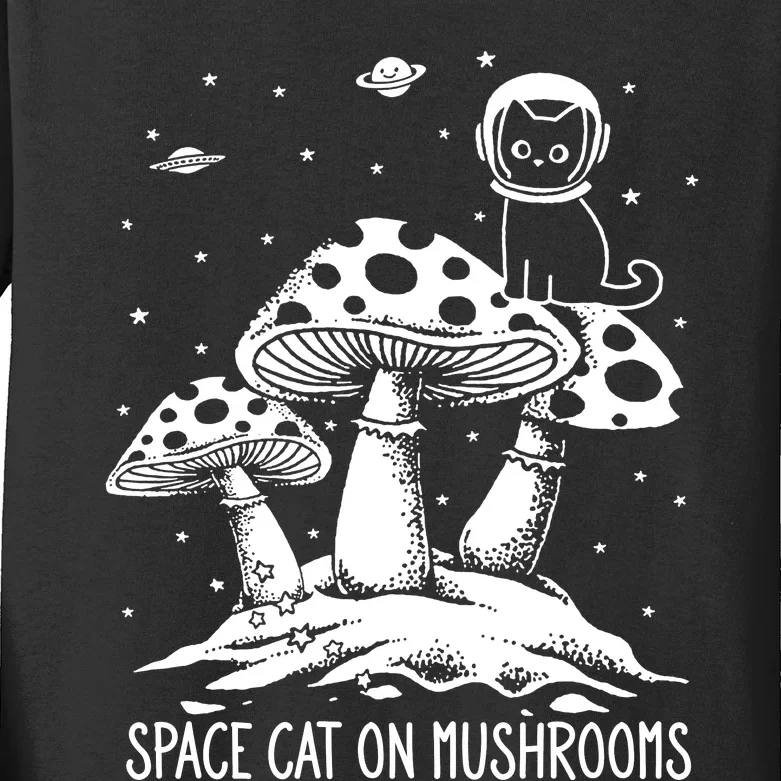 Space Cat On Mushrooms Kids Long Sleeve Shirt