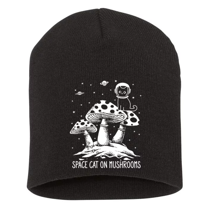 Space Cat On Mushrooms Short Acrylic Beanie