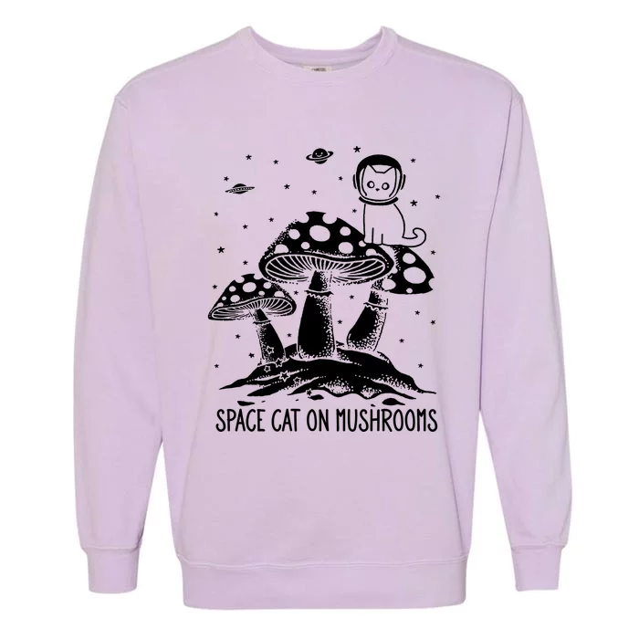 Space Cat On Mushrooms Garment-Dyed Sweatshirt