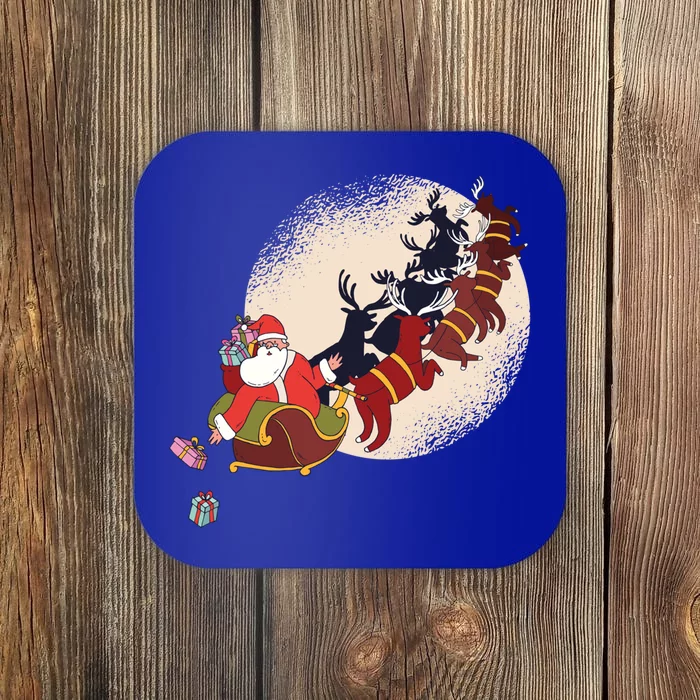 Santa Claus On Christmas Sleigh Pulled By Reindeer Great Gift Coaster