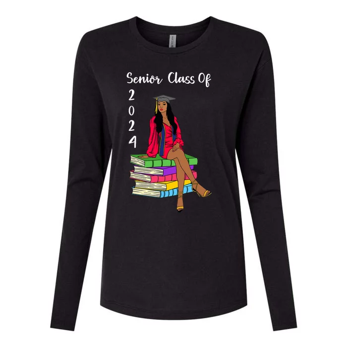 Senior Class Of 2024 Black Girl Graduation African Women Womens Cotton Relaxed Long Sleeve T-Shirt