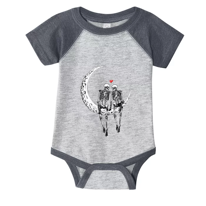 Skeleton Couple On Moon Funny Halloween Costume Infant Baby Jersey Bodysuit