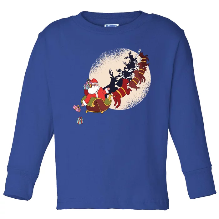 Santa Claus On Christmas Sleigh Pulled By Reindeer Gift Toddler Long Sleeve Shirt