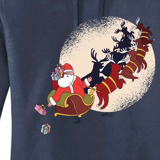 Santa Claus On Christmas Sleigh Pulled By Reindeer Gift Women's Pullover Hoodie