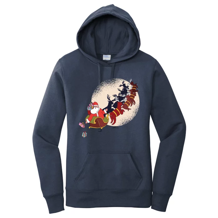 Santa Claus On Christmas Sleigh Pulled By Reindeer Gift Women's Pullover Hoodie