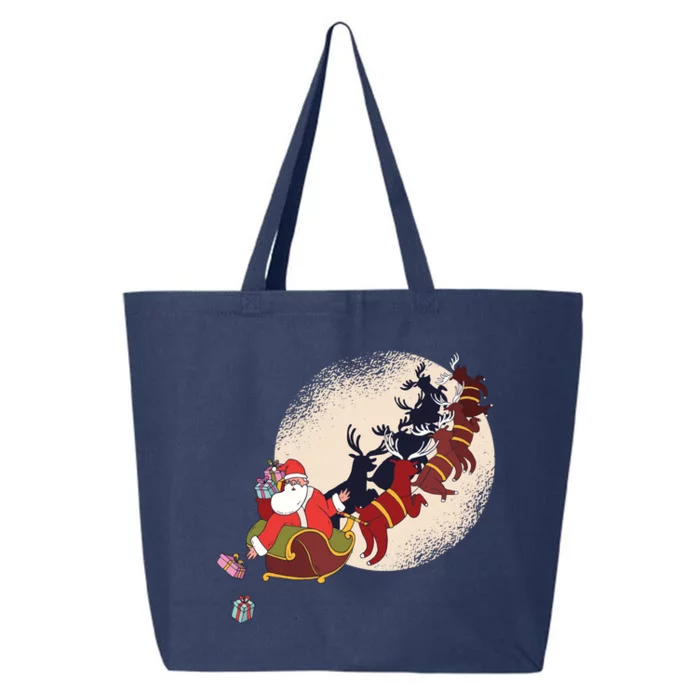 Santa Claus On Christmas Sleigh Pulled By Reindeer Gift 25L Jumbo Tote