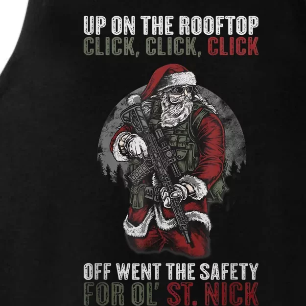 Santa Claus On The Rooftop Funny Tactical Safety Christmas Ladies Tri-Blend Wicking Tank