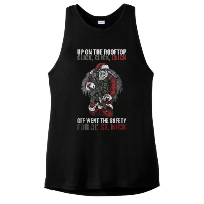 Santa Claus On The Rooftop Funny Tactical Safety Christmas Ladies Tri-Blend Wicking Tank