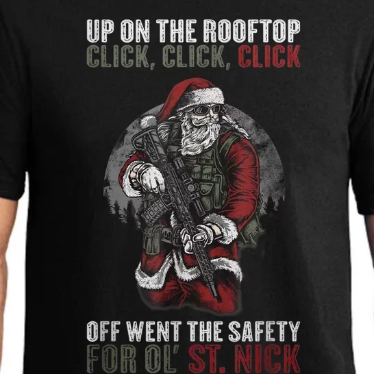 Santa Claus On The Rooftop Funny Tactical Safety Christmas Pajama Set