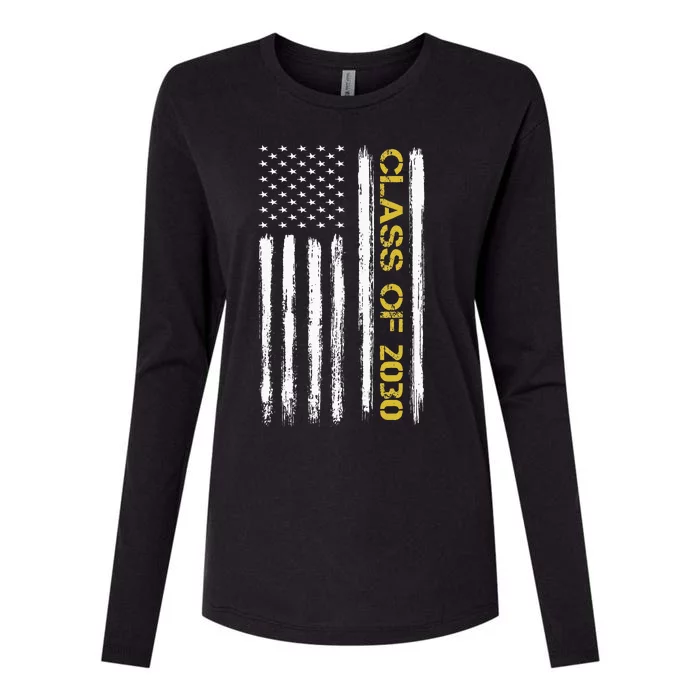 Senior Class Of 2030 Patriotic American Flag Graduation Gift Womens Cotton Relaxed Long Sleeve T-Shirt