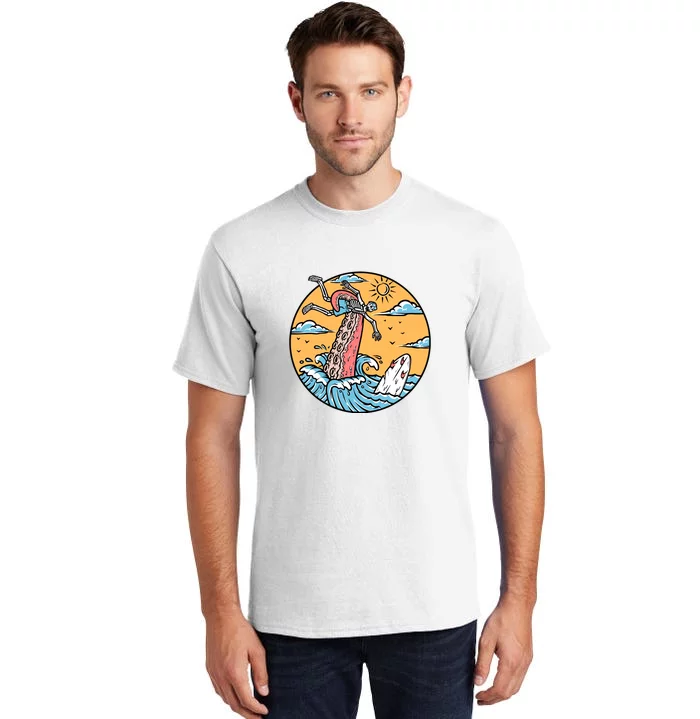 Surfing Cute Octopus Attacks Surfers In The Sea Holiday Gift Tall T-Shirt