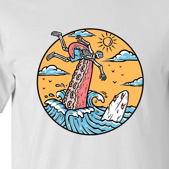 Surfing Cute Octopus Attacks Surfers In The Sea Holiday Gift Tall T-Shirt