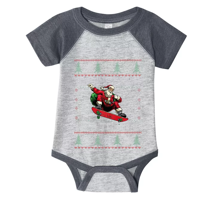 Skateboarding Christmas Oh What Fun Skateboard Ugly Sweater Infant Baby Jersey Bodysuit