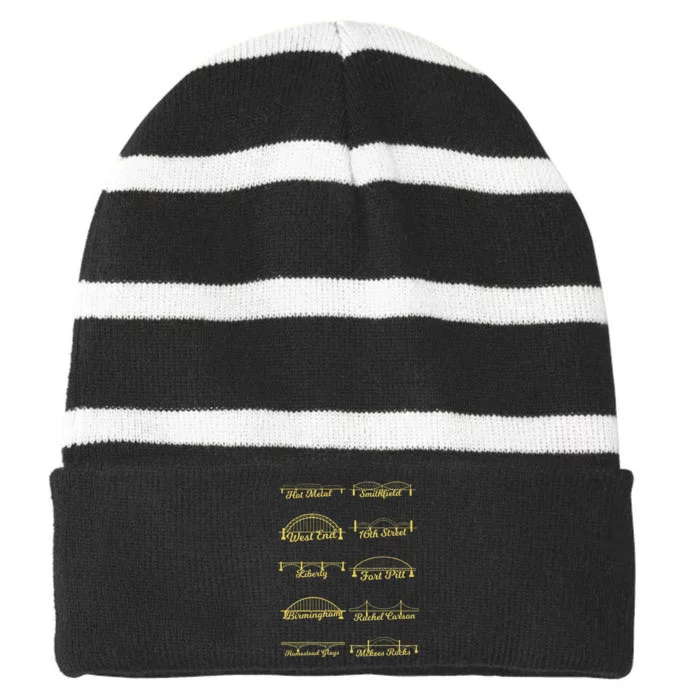 Steel City of Pittsburgh Bridges 412 Black and Yellow PGH Striped Beanie with Solid Band