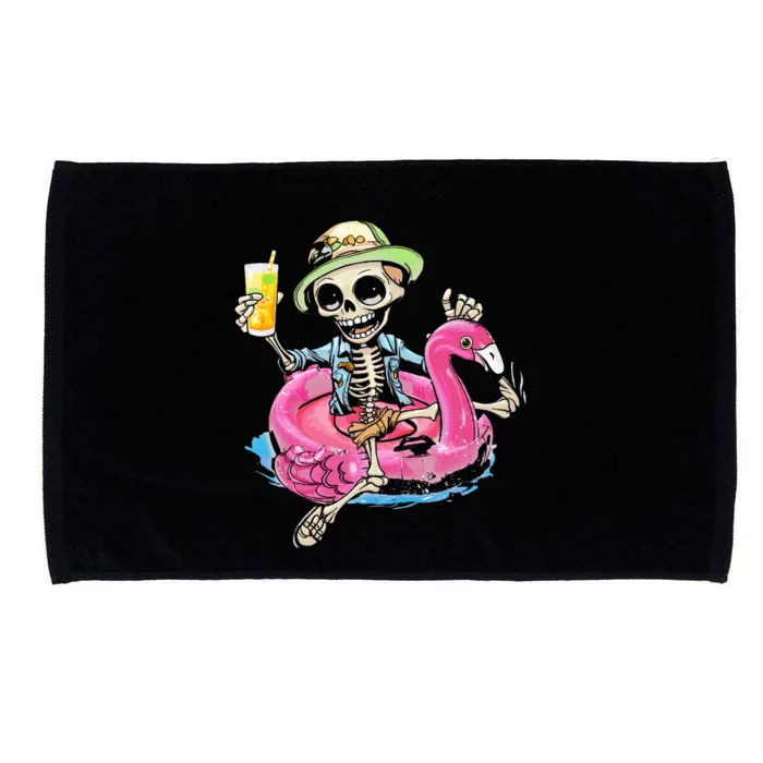 Skeleton Chilling On Flamingo Lifebuoy Halloween Skull Bones Microfiber Hand Towel