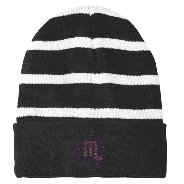 Scorpio Floral Zodiac Striped Beanie with Solid Band