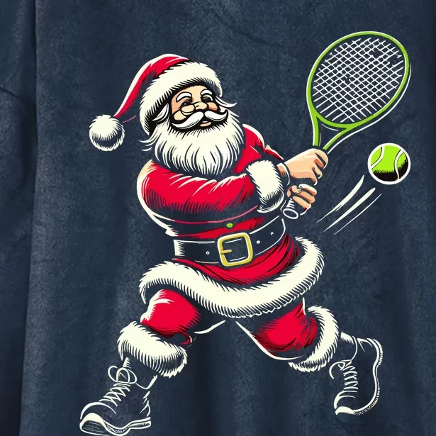 Santa Claus Playing Tennis Christmas Xmas Hooded Wearable Blanket