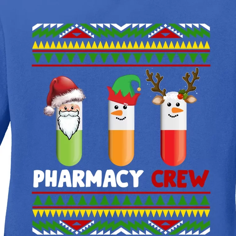 Santa Claus Pharmacy Crew Christmas Pills Snow Reindeer Gift Ladies Long Sleeve Shirt