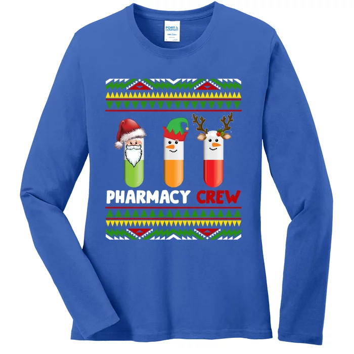 Santa Claus Pharmacy Crew Christmas Pills Snow Reindeer Gift Ladies Long Sleeve Shirt