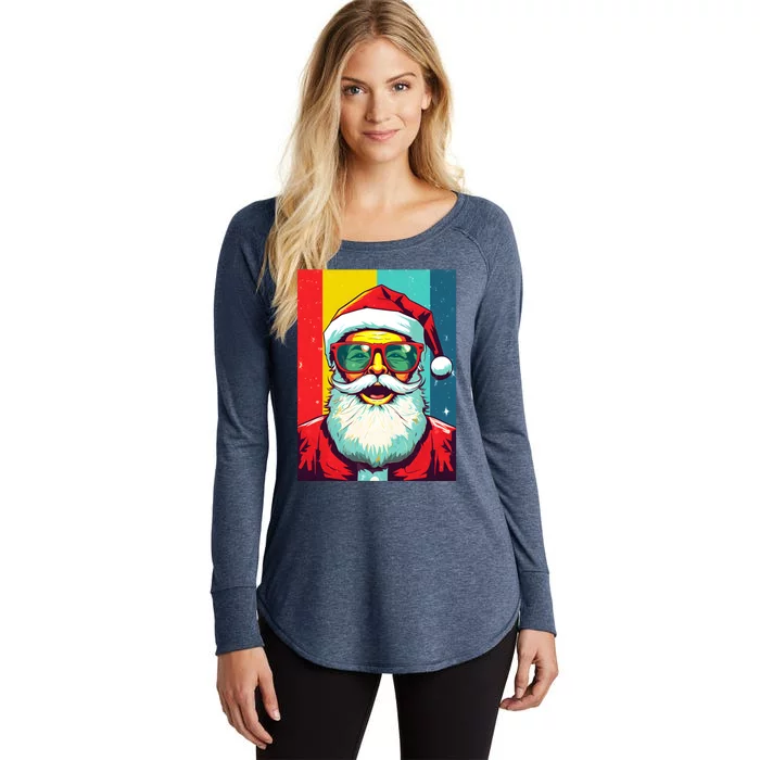 Santa Claus Pop Art Retro Vintage Christmas Christmas Great Gift Women's Perfect Tri Tunic Long Sleeve Shirt