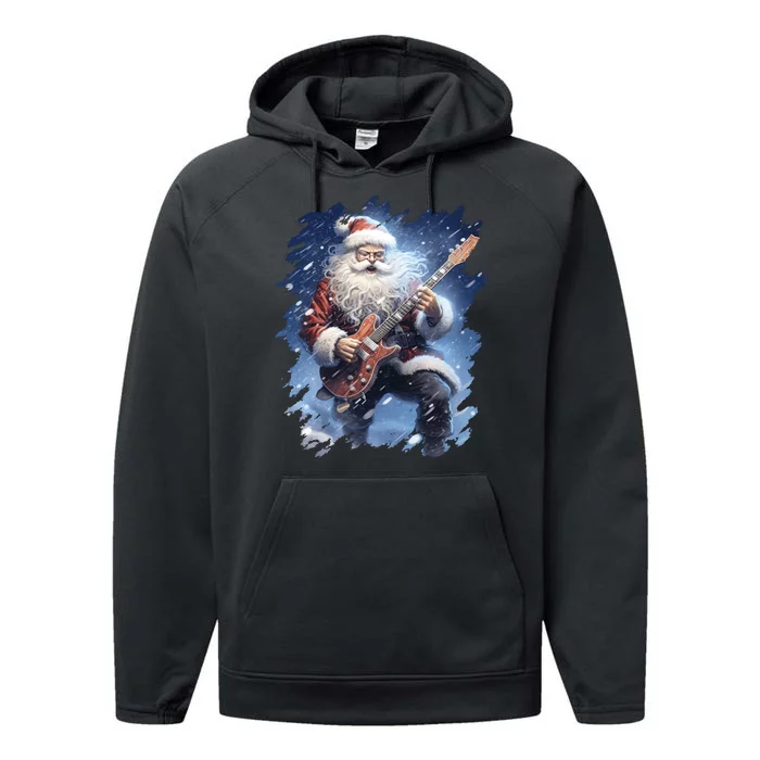 Santa Claus Playing Guitar Performance Fleece Hoodie