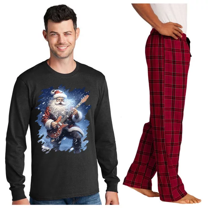 Santa Claus Playing Guitar Long Sleeve Pajama Set