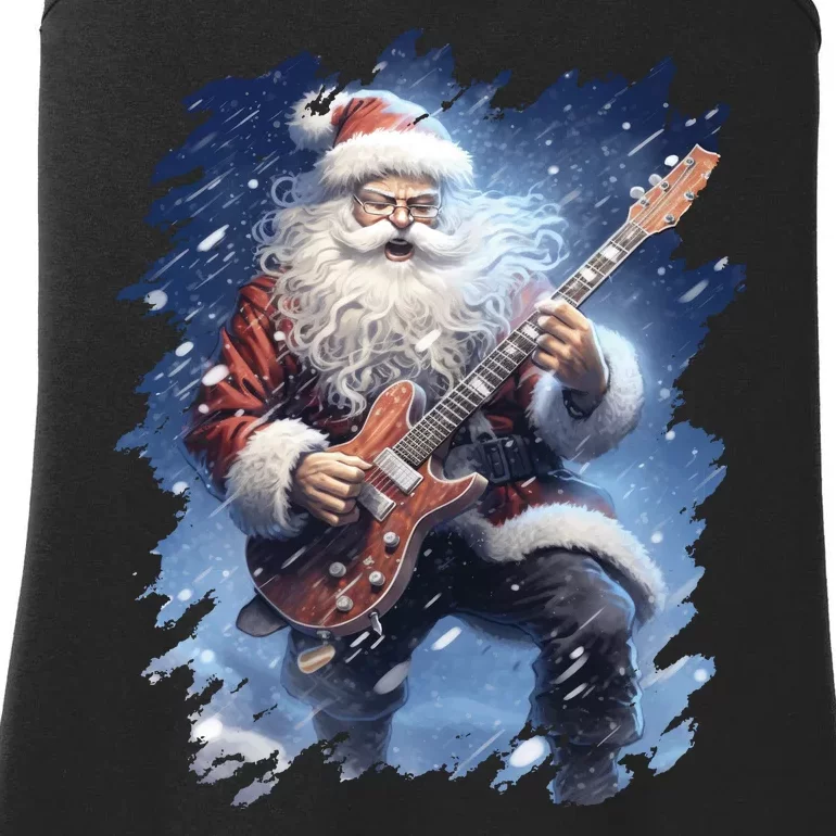 Santa Claus Playing Guitar Ladies Essential Tank