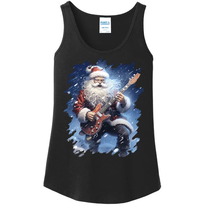 Santa Claus Playing Guitar Ladies Essential Tank