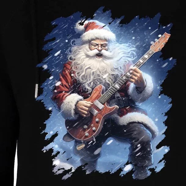 Santa Claus Playing Guitar Womens Funnel Neck Pullover Hood