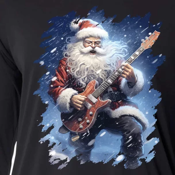 Santa Claus Playing Guitar Cooling Performance Long Sleeve Crew