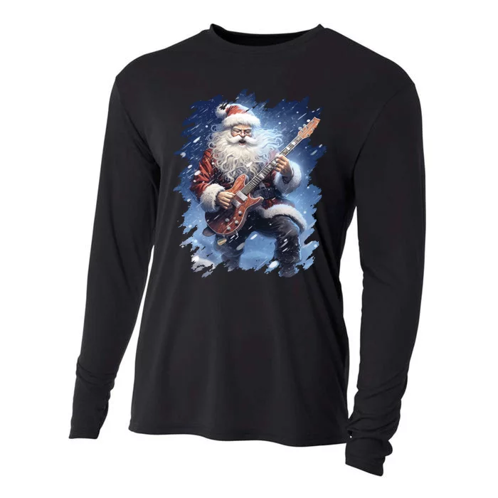 Santa Claus Playing Guitar Cooling Performance Long Sleeve Crew